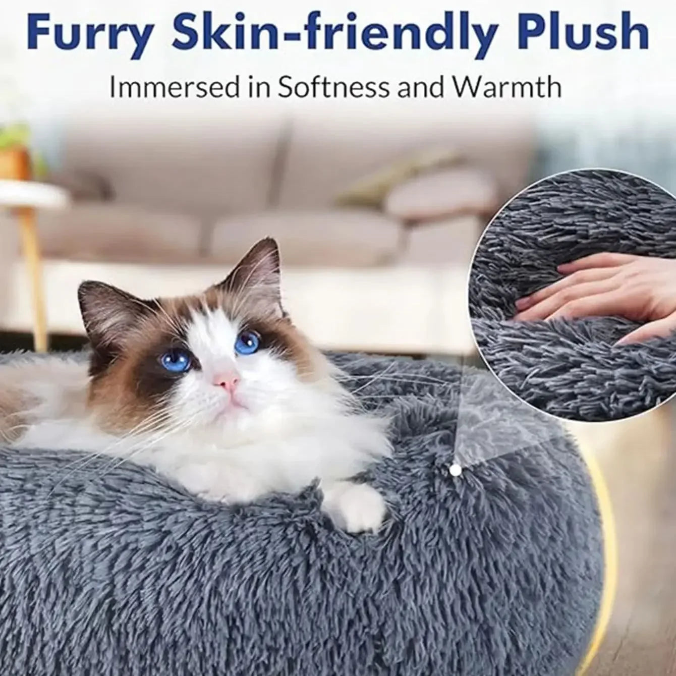 Super Soft Round Plush Pet Bed for Large Dogs & Cats - Warm Comfort