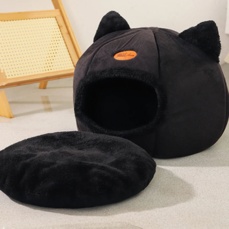 Cozy Winter Pet Cave Bed: Deep Sleep Comfort for Cats & Small Dogs