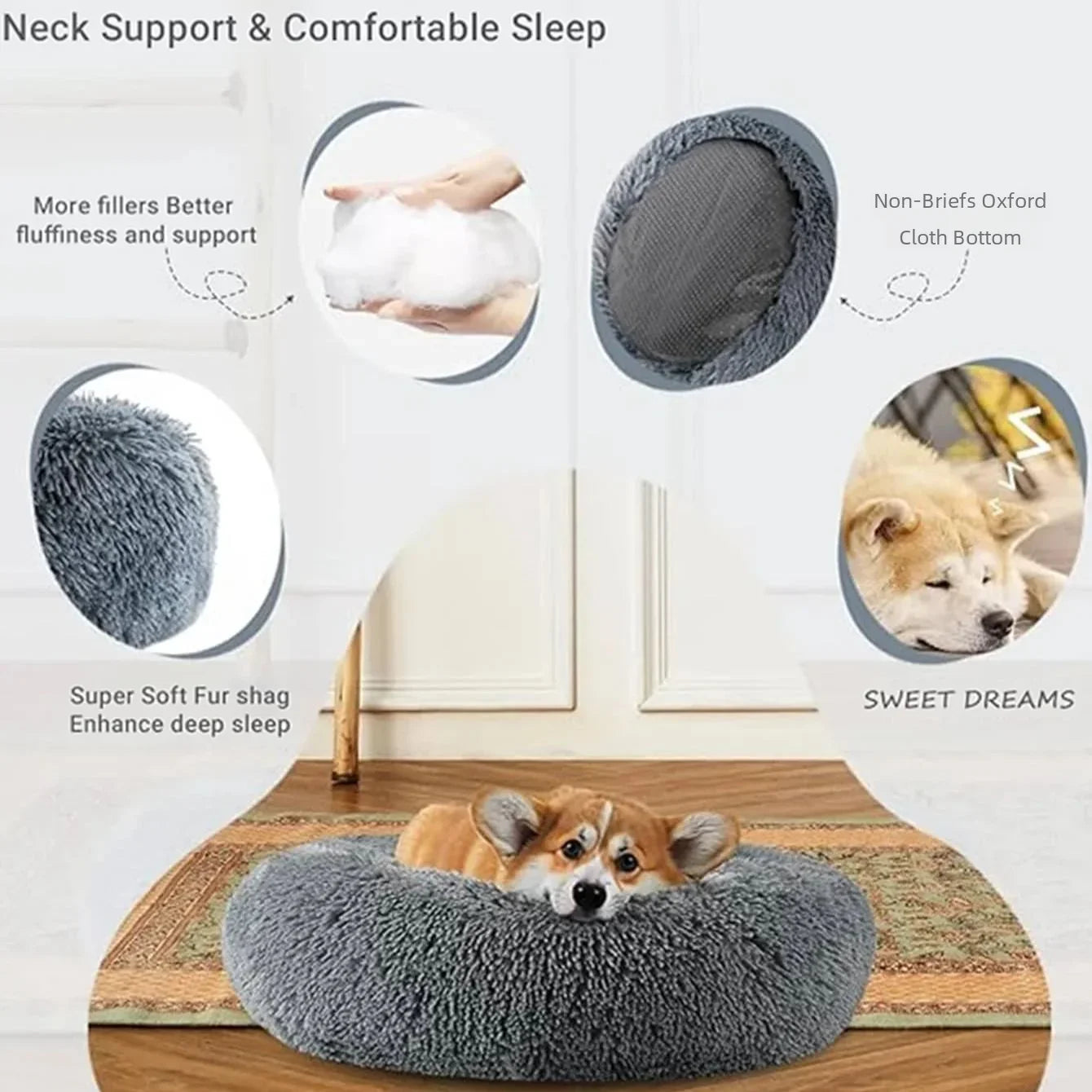 Super Soft Round Plush Pet Bed for Large Dogs & Cats - Warm Comfort